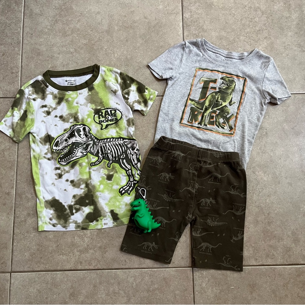 Dino Dinosaur T-Rex Boys Size 7 Pajamas And Sanitizer Holder